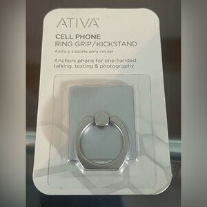 Ativa Cell Phone Ring/kick stand, reusable adhesive backing, silver toned